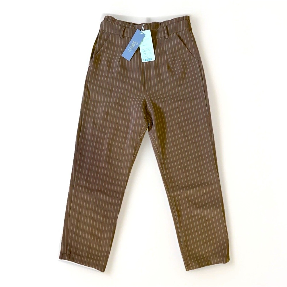 NWT Women's Asian Style Business Casual Brown Slim Fit  Striped Pants Feminine S